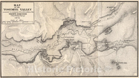 Historic Map : Yosemite Valley., 1874, Vintage Wall Art