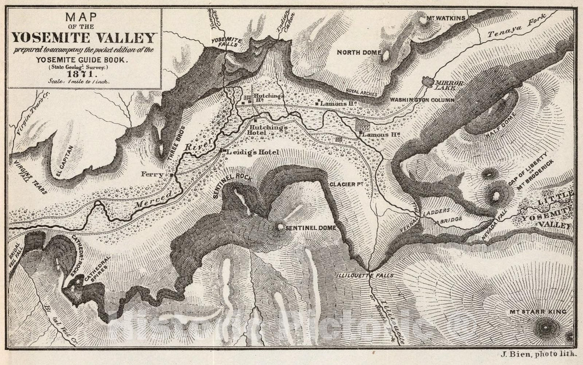 Historic Map : Yosemite Valley., 1871, Vintage Wall Art