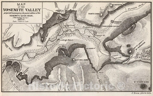 Historic Map : Yosemite Valley., 1871, Vintage Wall Art