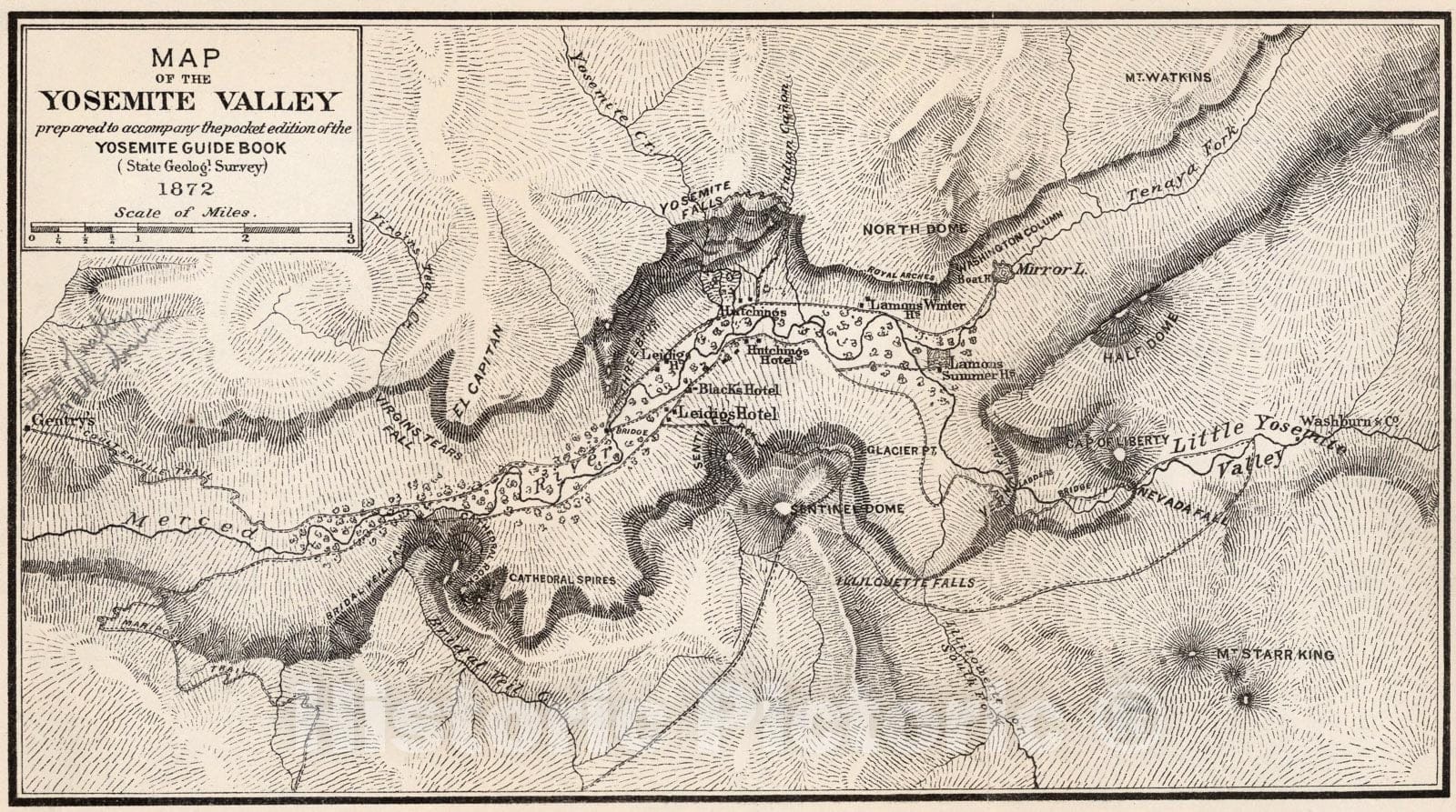 Historic Map : Map of the Yosemite Valley., 1872, Vintage Wall Art