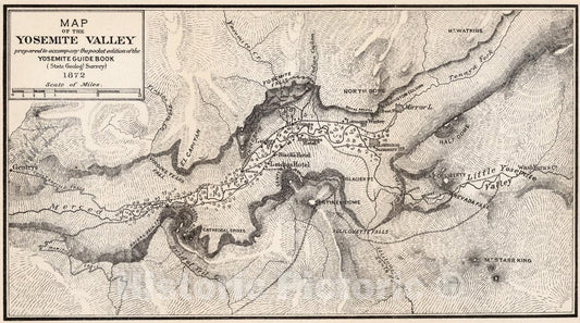 Historic Map : Map of the Yosemite Valley., 1872, Vintage Wall Art