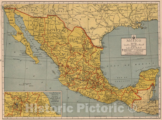 Historic Map : Mexico, 1943, Vintage Wall Art