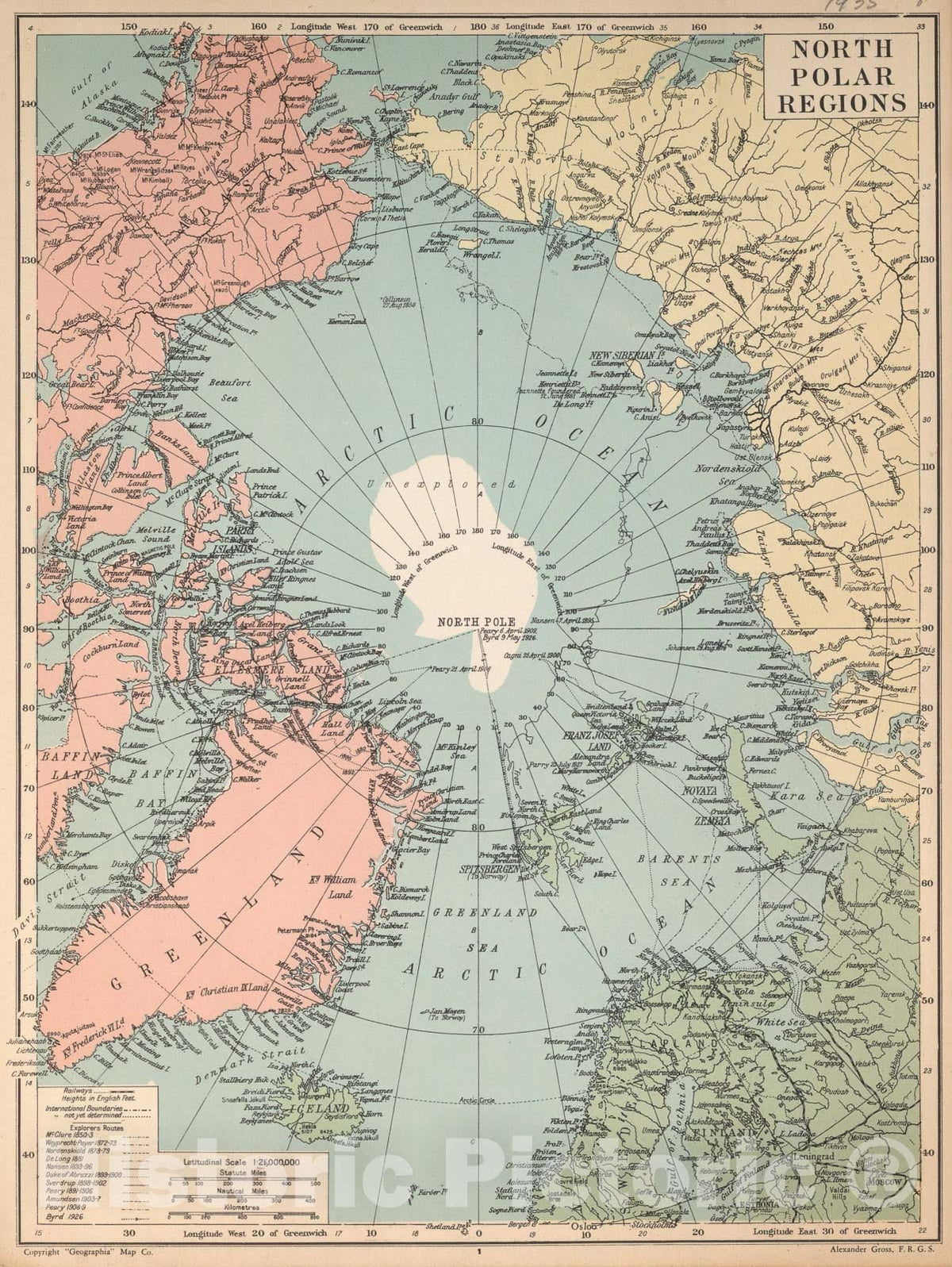 Historic Map : North Pole Region, 1935, Vintage Wall Art