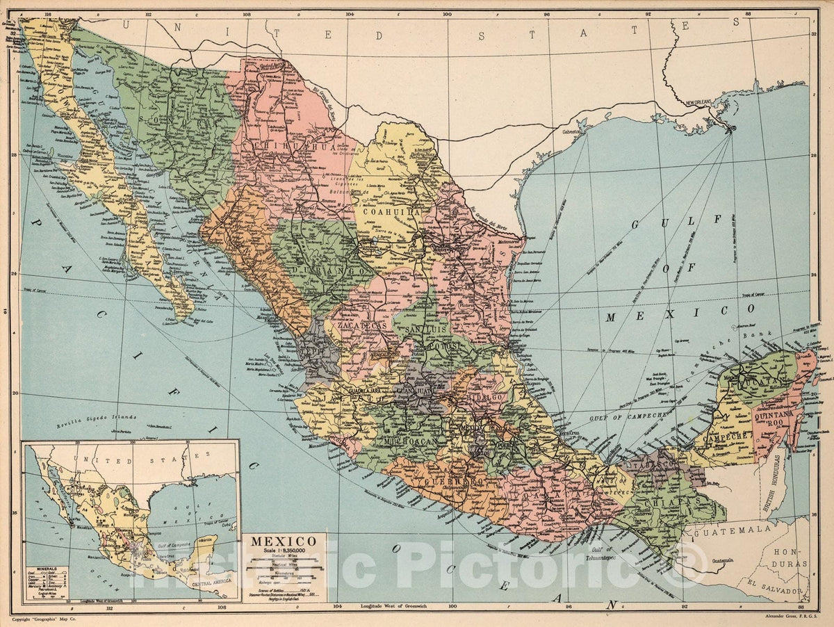 Historic Map : Mexico, 1935, Vintage Wall Art