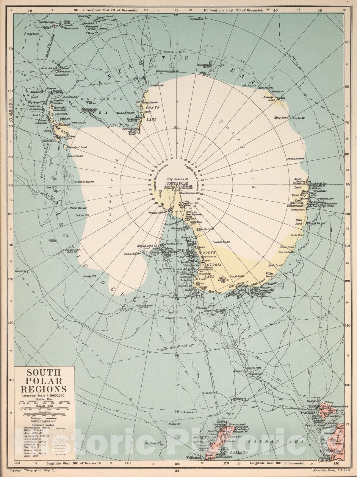 Historic Map : South Polar Region, 1935, Vintage Wall Art