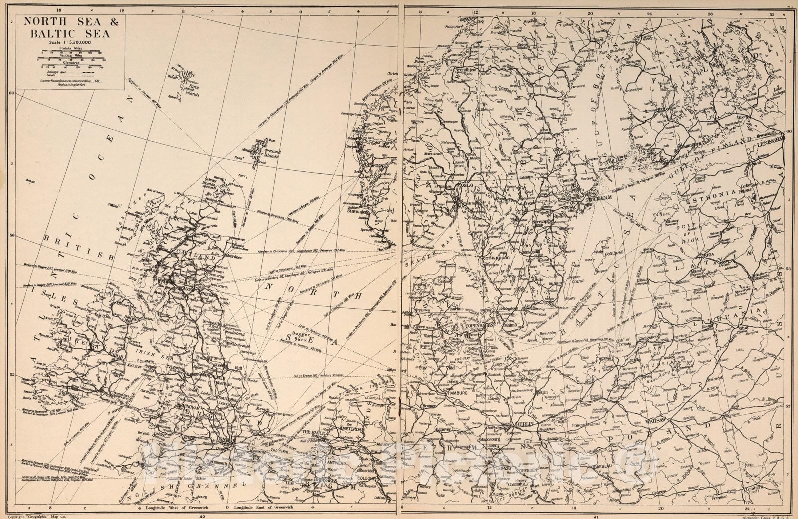 Historic Map : North Sea and Baltic Sea, 1935, Vintage Wall Art