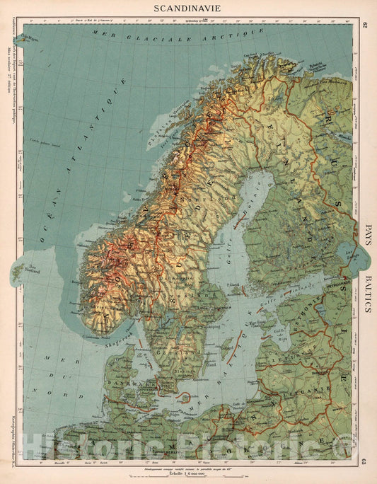 Historic Map : Scandinavie. Pays Baltics, 1921, Vintage Wall Art
