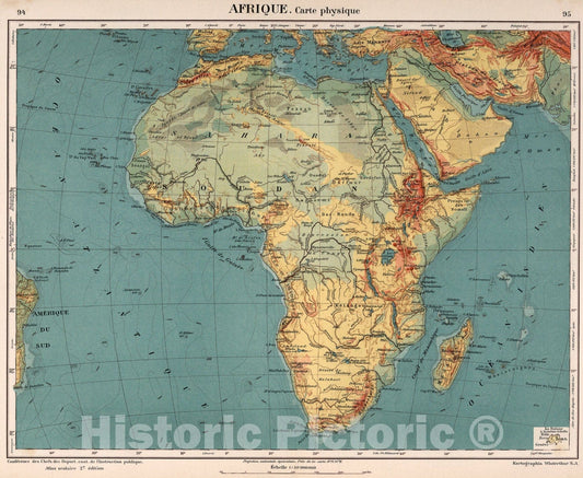 Historic Map : Afrique, 1921, Vintage Wall Art