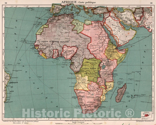 Historic Map : Afrique Politique, 1921, Vintage Wall Art