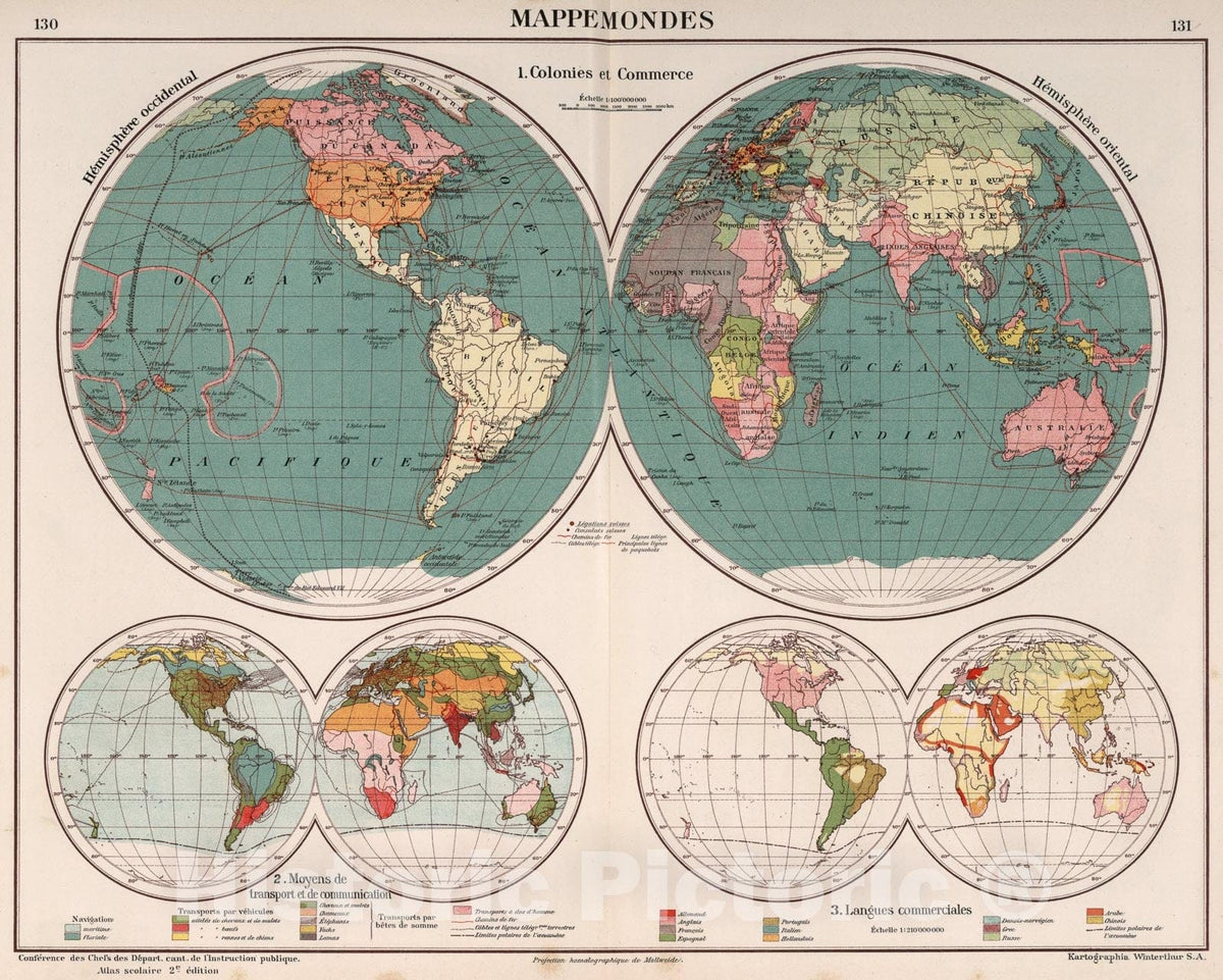 Historic Map : Mappemondes, 1921, Vintage Wall Art
