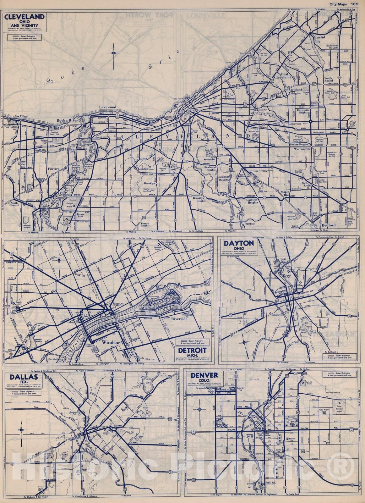 Historic Map : City Maps. Cleveland, Ohio and Vicinity, 1940, Vintage Wall Art