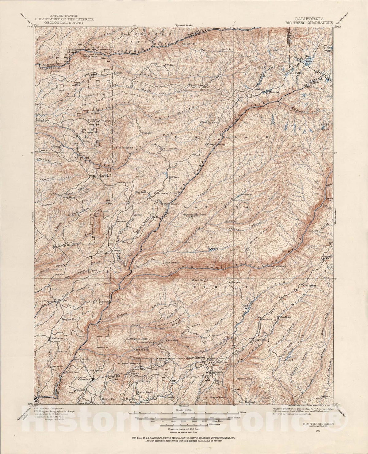 Historic Map : Big Trees, Calif., 1891, Vintage Wall Art