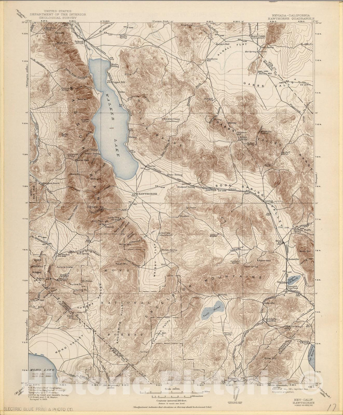 Historic Map : Hawthorne, Calif.-Nev., 1944, Vintage Wall Art
