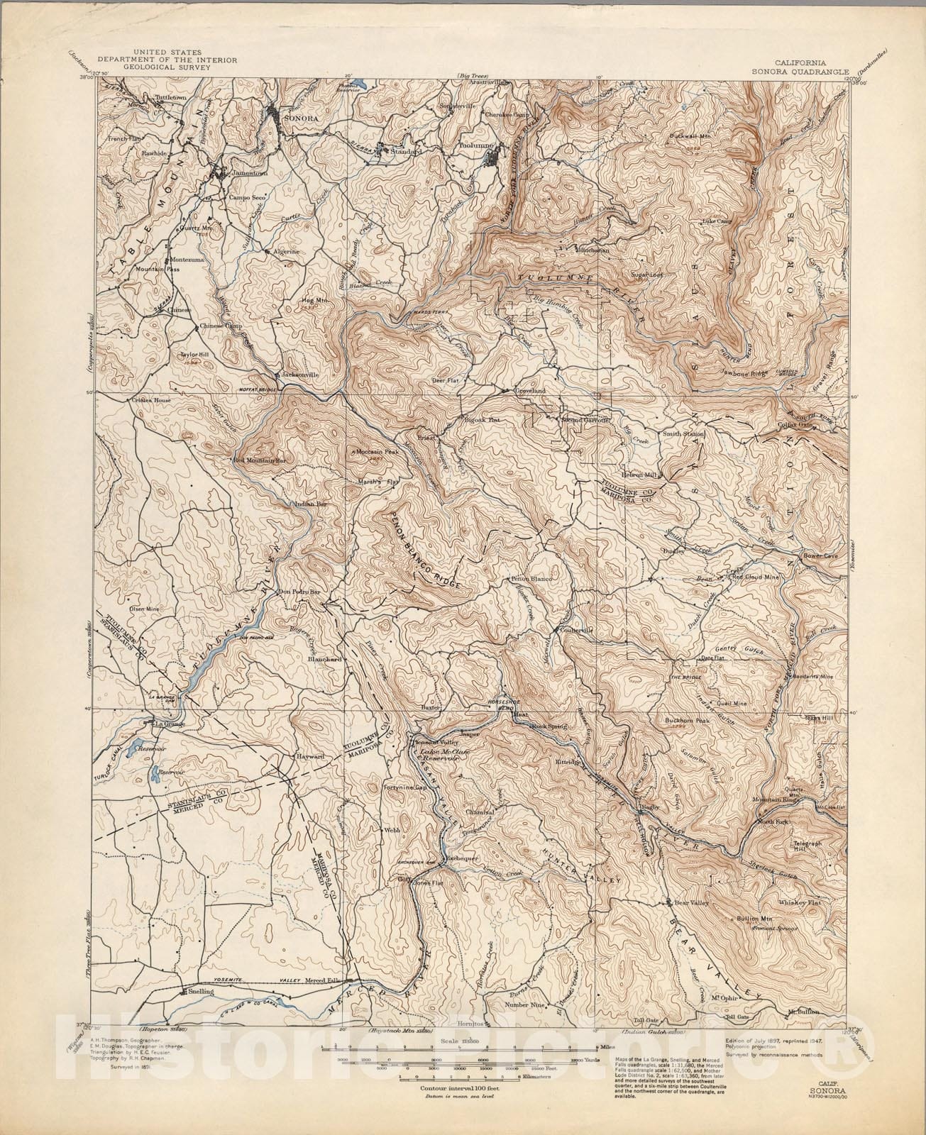 Historic Map : Sonora, Calif., 1947, Vintage Wall Art