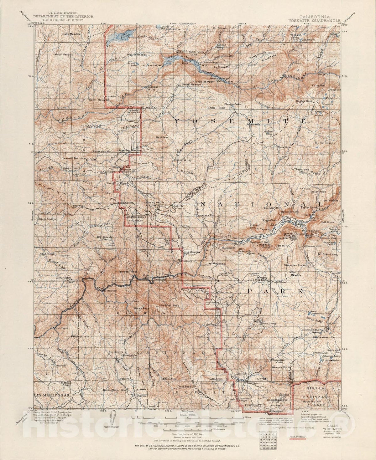 Historic Map : Yosemite, Calif., 1951, Vintage Wall Art