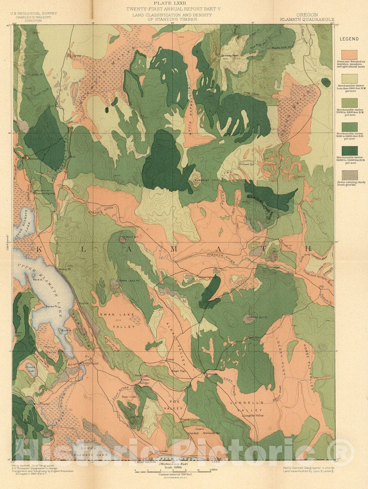 Historic Map : Plate LXXII. Klamath Quadrangle, Oregon. Land Classification and Density of Standing Timber., 1900, Vintage Wall Art