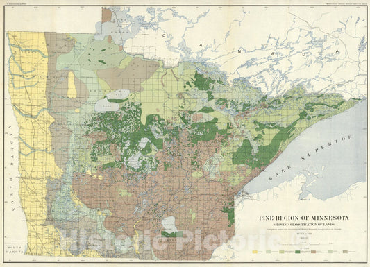 Historic Map : Plate CXLIII. Pine Region of Minnesota Showing Classification of Lands., 1899, Vintage Wall Art