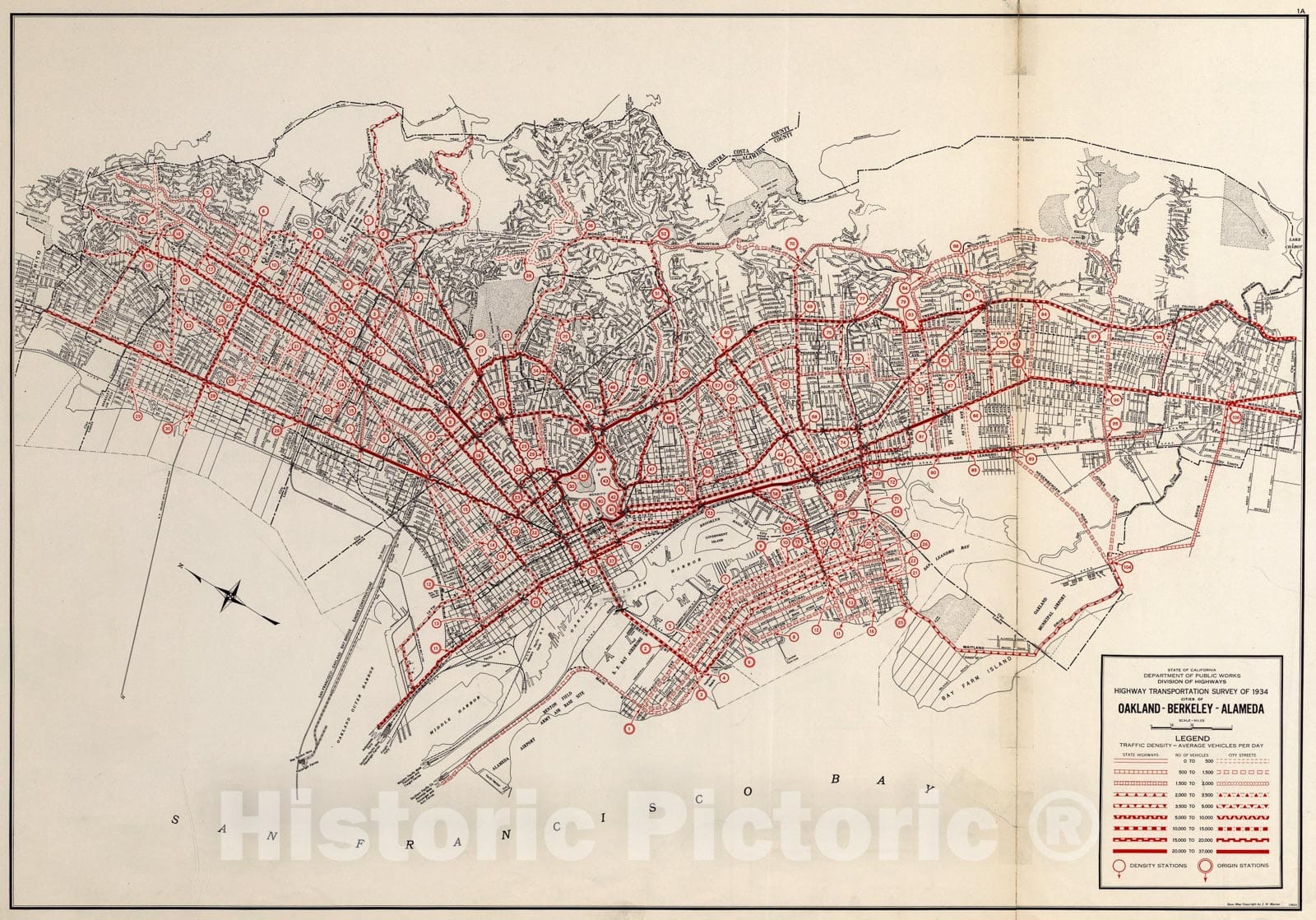 Historic Map : Oakland - Berkeley - Alameda., 1935, Vintage Wall Art