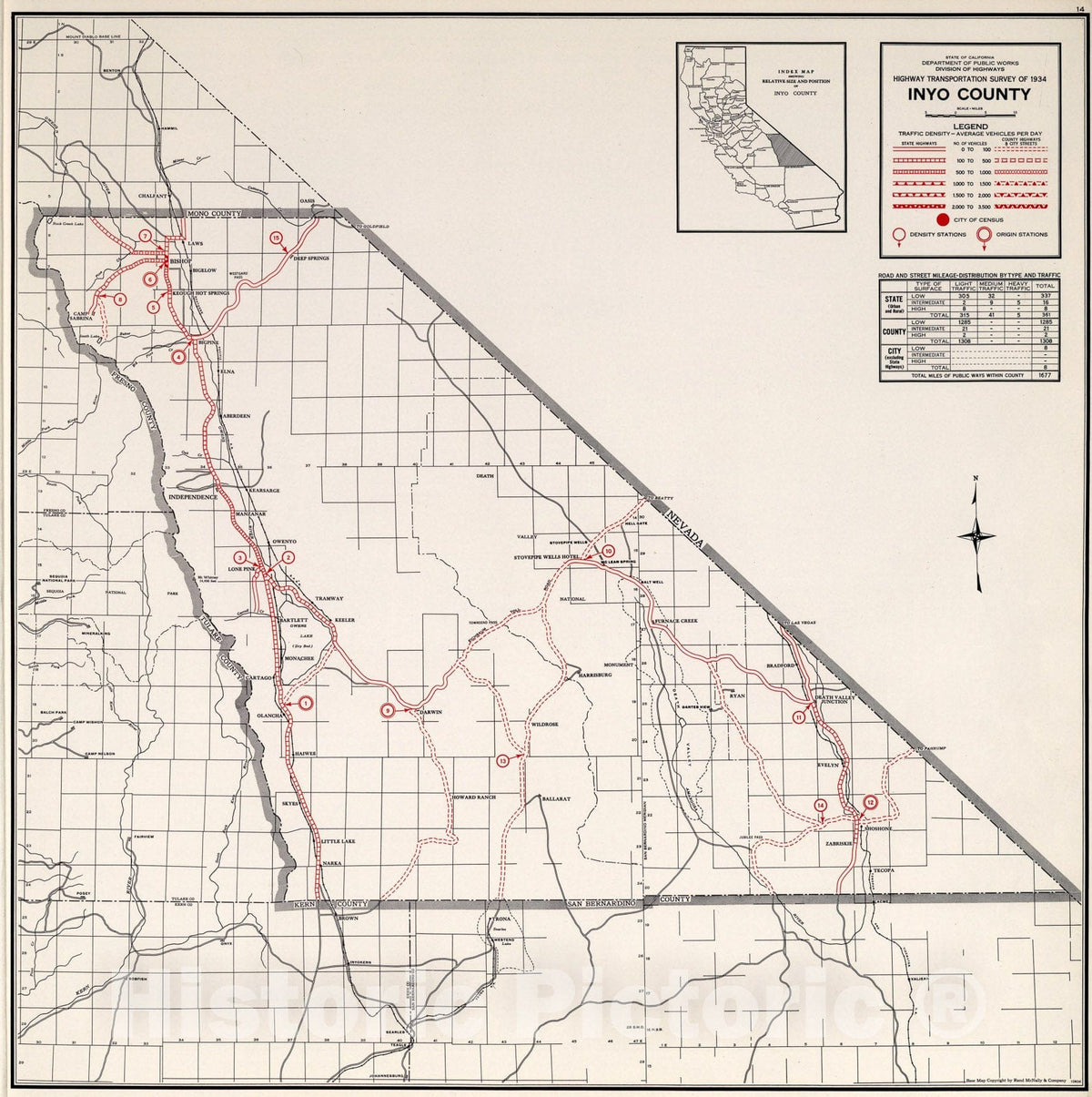 Historic Map : Inyo County., 1935, Vintage Wall Art