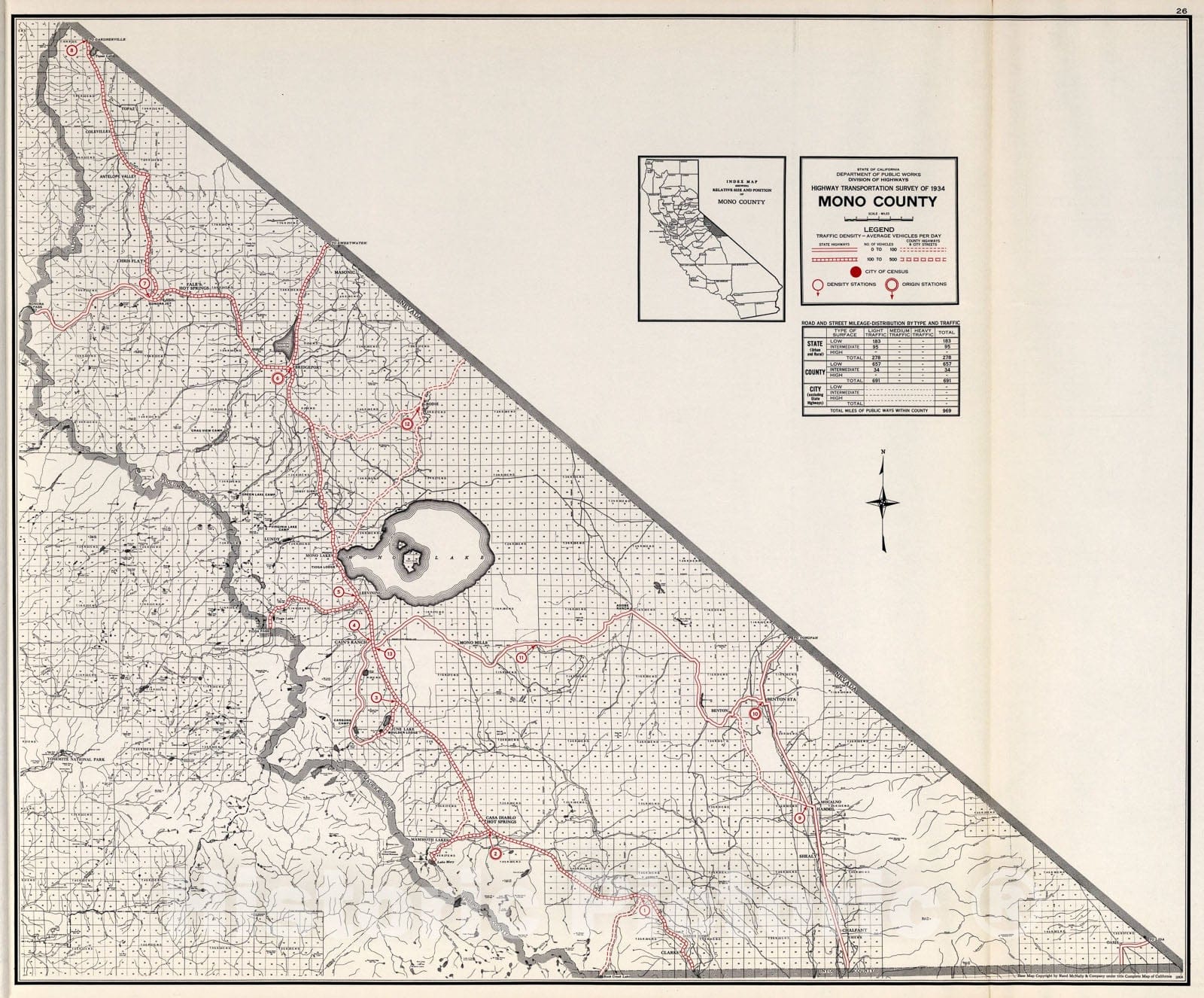 Historic Map : Mono County., 1935, Vintage Wall Art