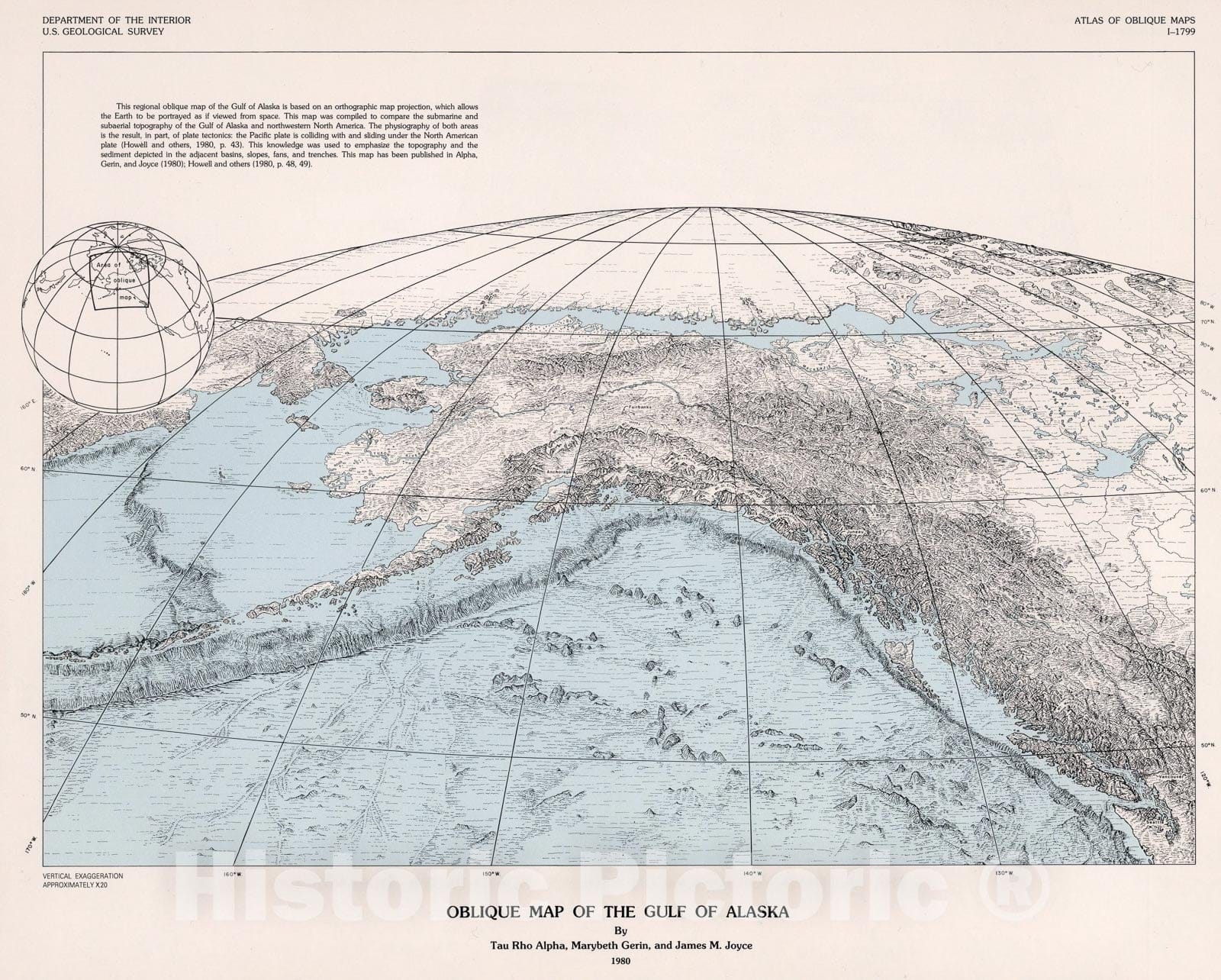 Historic Pictoric Map : Oblique Map of The Gulf of Alaska, 1980, Vintage Wall Art