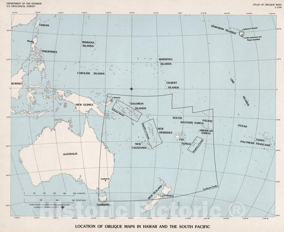 Historic Map : Index Map: Locations of Oblique Maps in Hawaii and the South Pacific., 1988, Vintage Wall Art