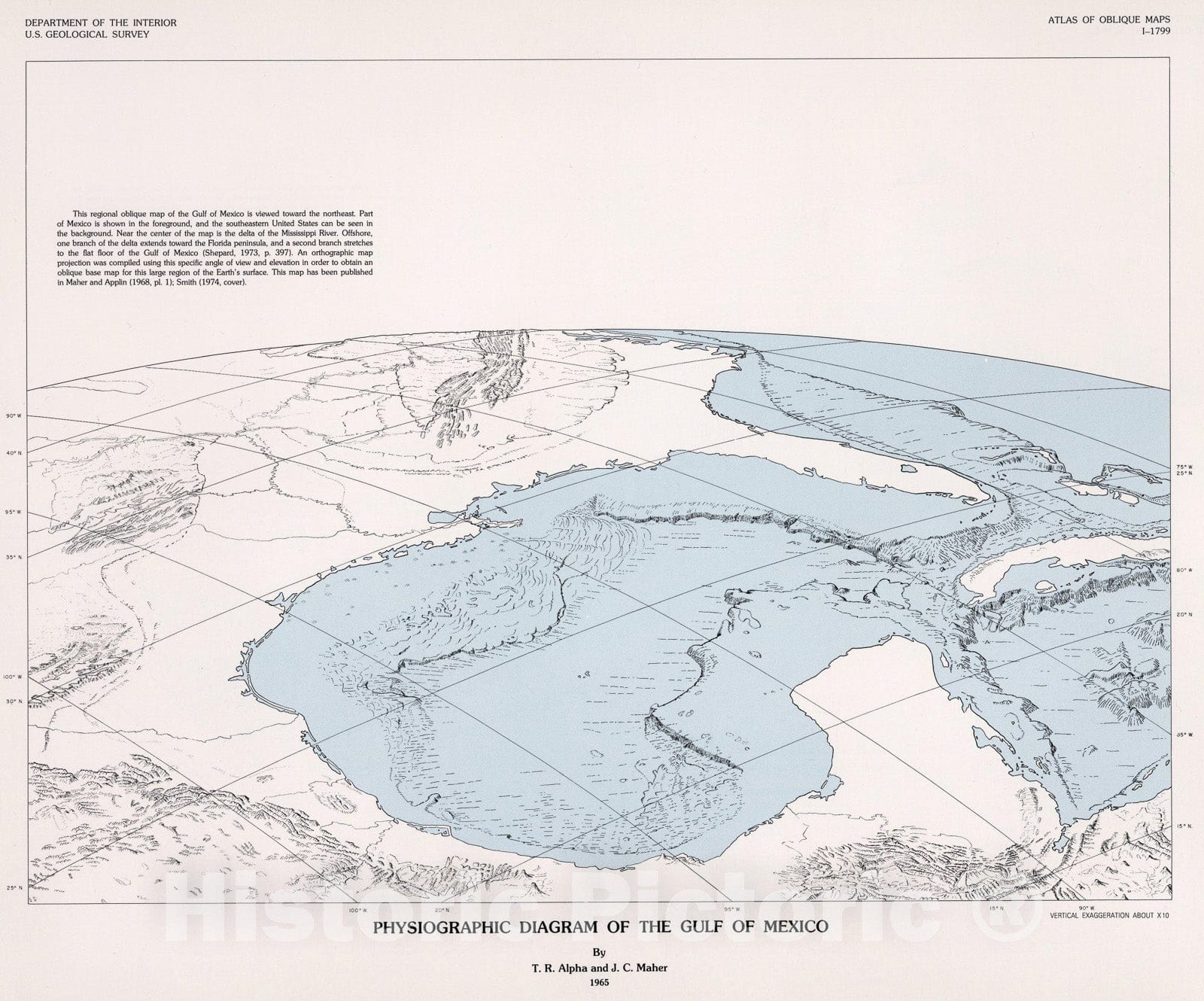 Historic Map : Physiographic Diagram of the Gulf of Mexico., 1965, Vintage Wall Art