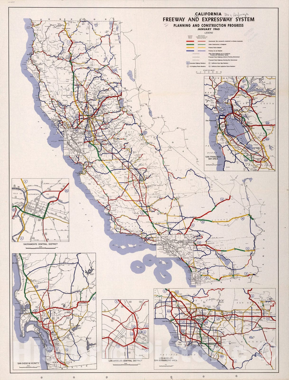 Historic Map : California Freeway and Expressway System, January 1965., 1965, Vintage Wall Art
