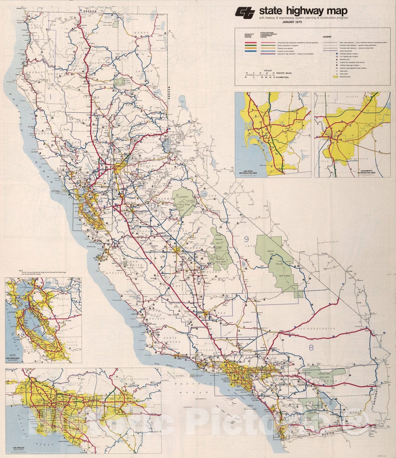 Historic Map : California Freeway and Expressway System, January 1975., 1975, Vintage Wall Art