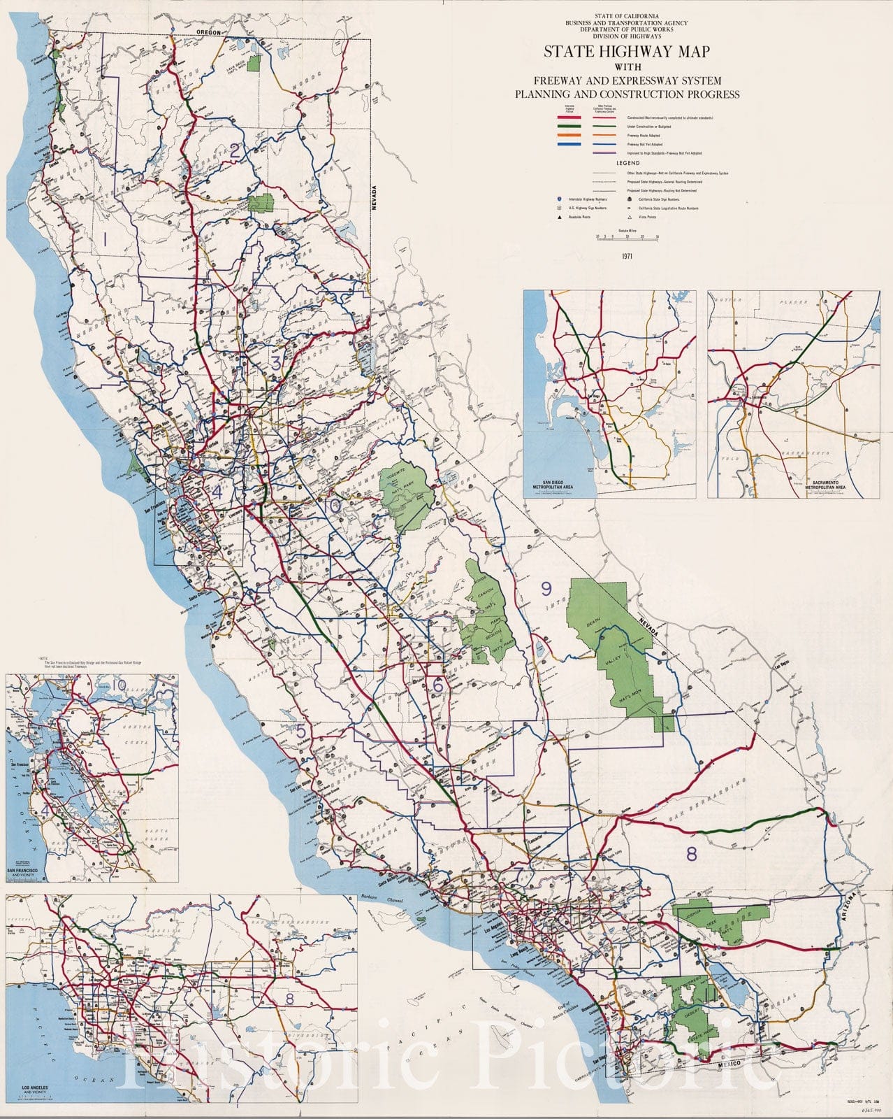 Historic Map : California Freeway and Expressway System, January 1971., 1971, Vintage Wall Art