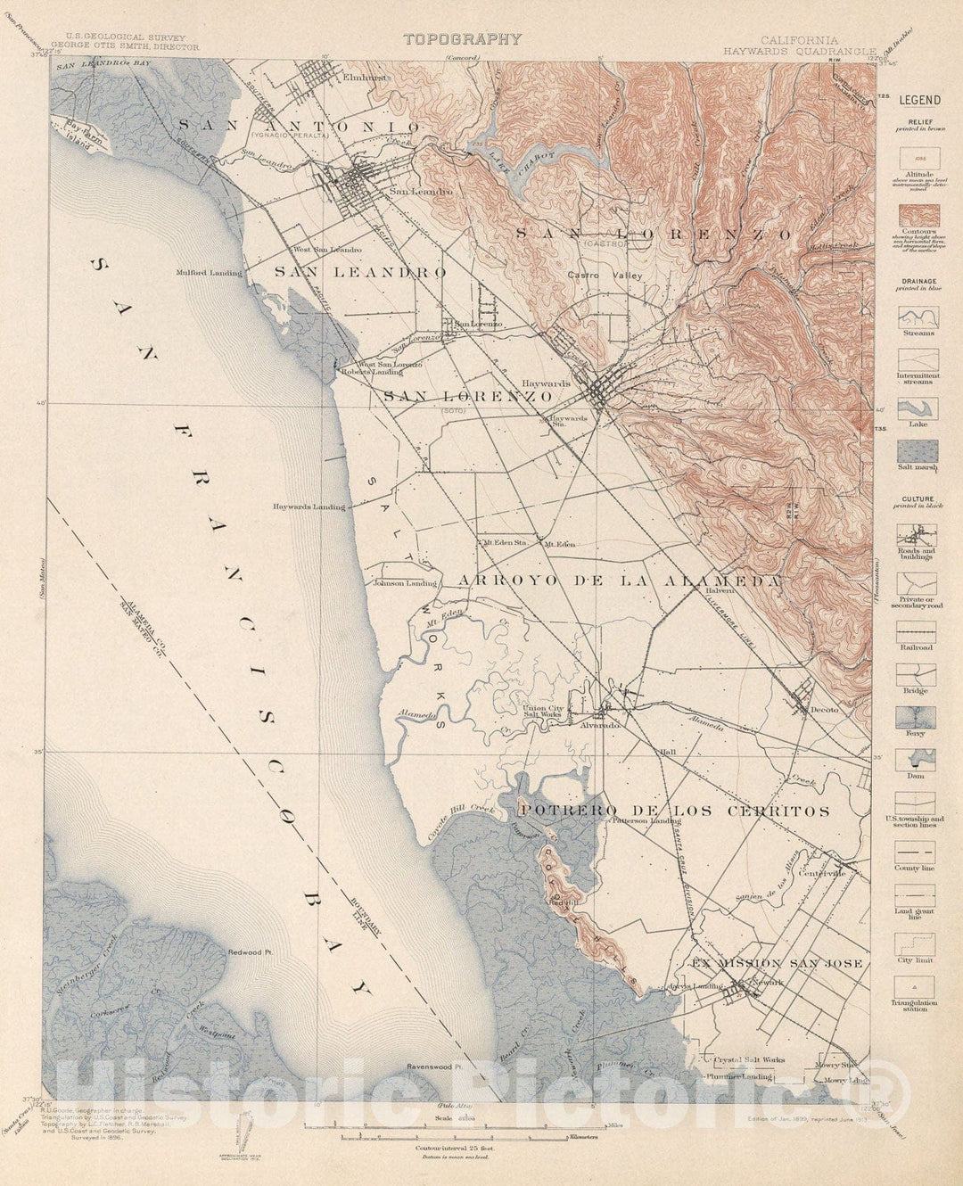 Historic Map : Haywards Quadrangle. Topography., 1913, Vintage Wall Art