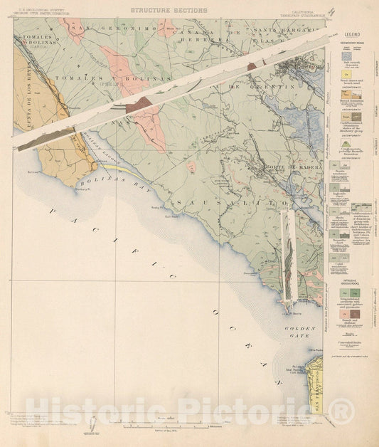 Historic Map : Tamalpais Quadrangle. Structure Sections., 1913, Vintage Wall Art