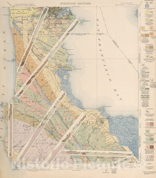 Historic Map : San Mateo Quadrangle. Structure Sections., 1914, Vintage Wall Art