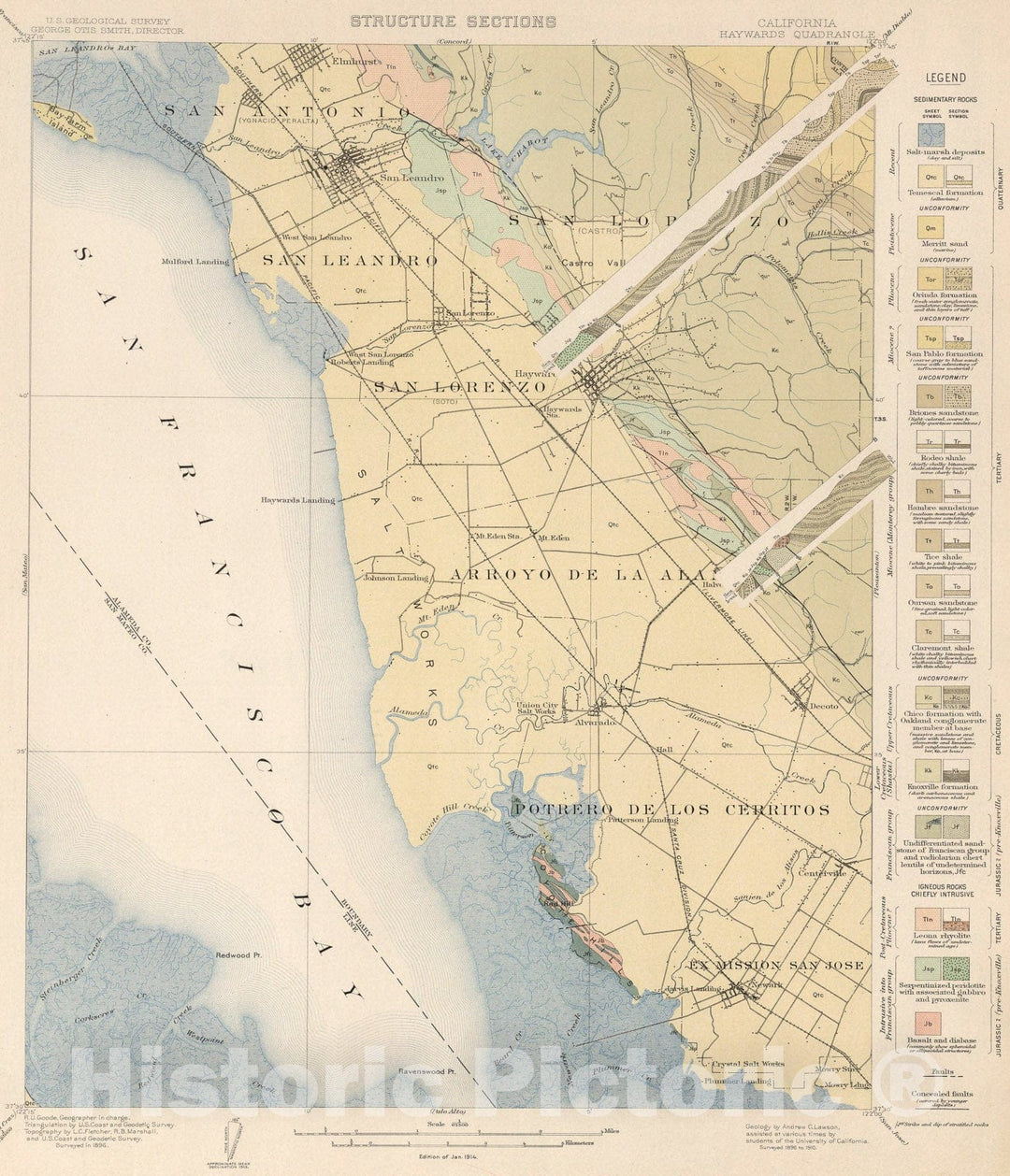 Historic Map : Haywards Quadrangle. Structure Sections., 1914, Vintage Wall Art