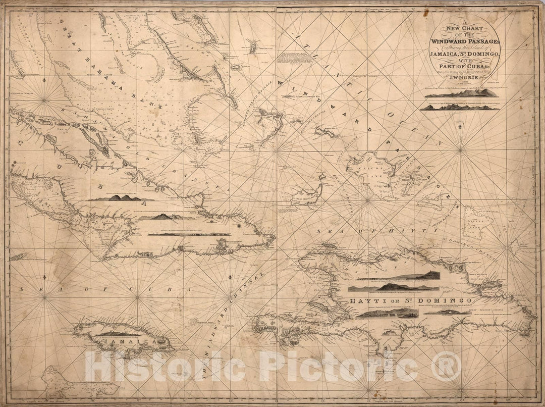 Historic Map : New Chart of the Windward Passages, 1846, Vintage Wall Art