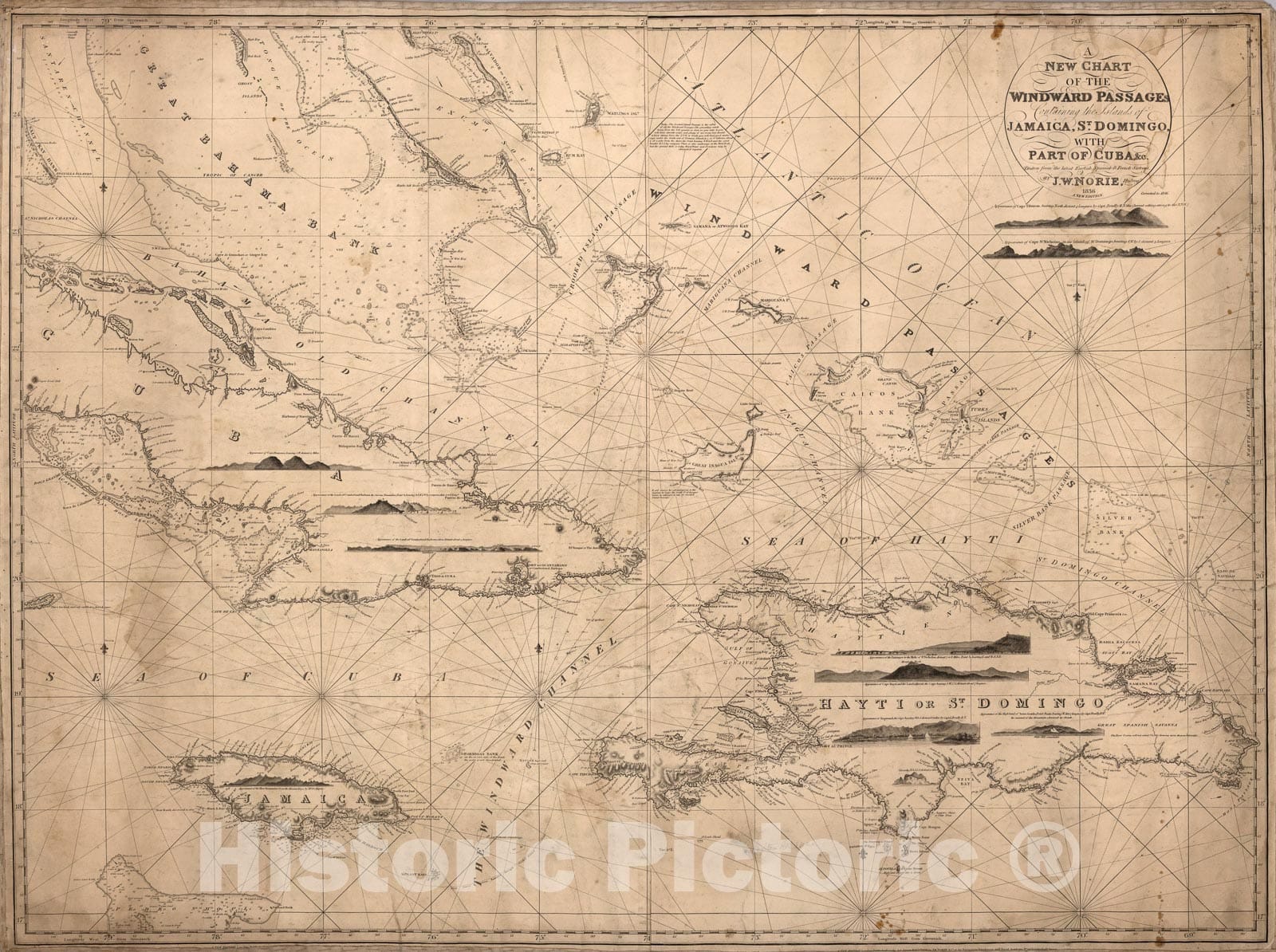 Historic Map : New Chart of the Windward Passages, 1846, Vintage Wall Art