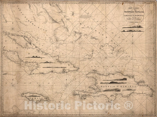 Historic Map : New Chart of the Windward Passages, 1846, Vintage Wall Art