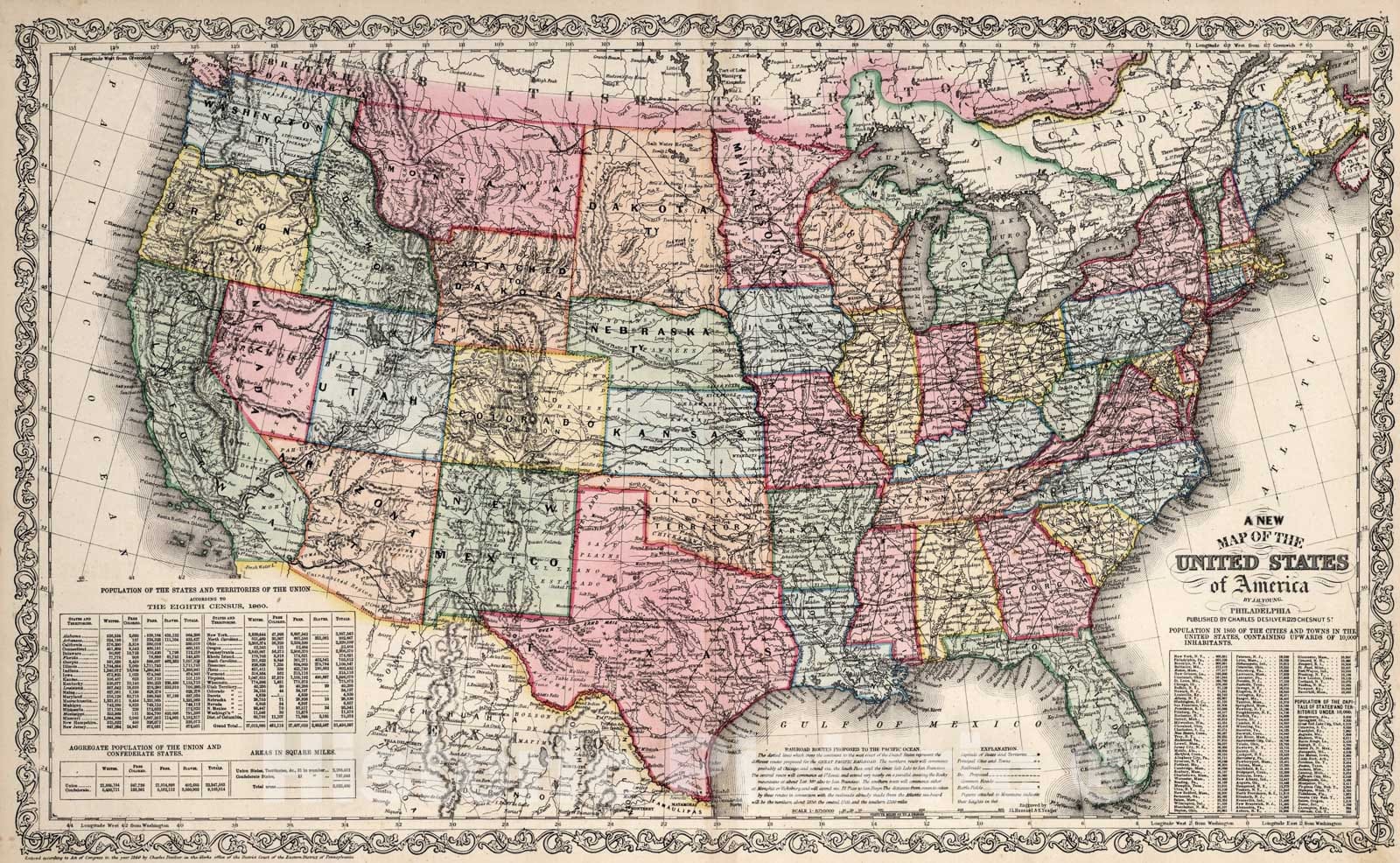 Historic Map : United States., 1860, Vintage Wall Art