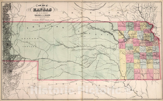 Historic Map : A New Map of Kansas., 1859, Vintage Wall Art