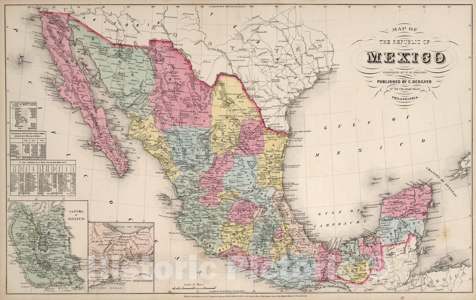 Historic Map : Map of the Republic of Mexico., 1859, Vintage Wall Art