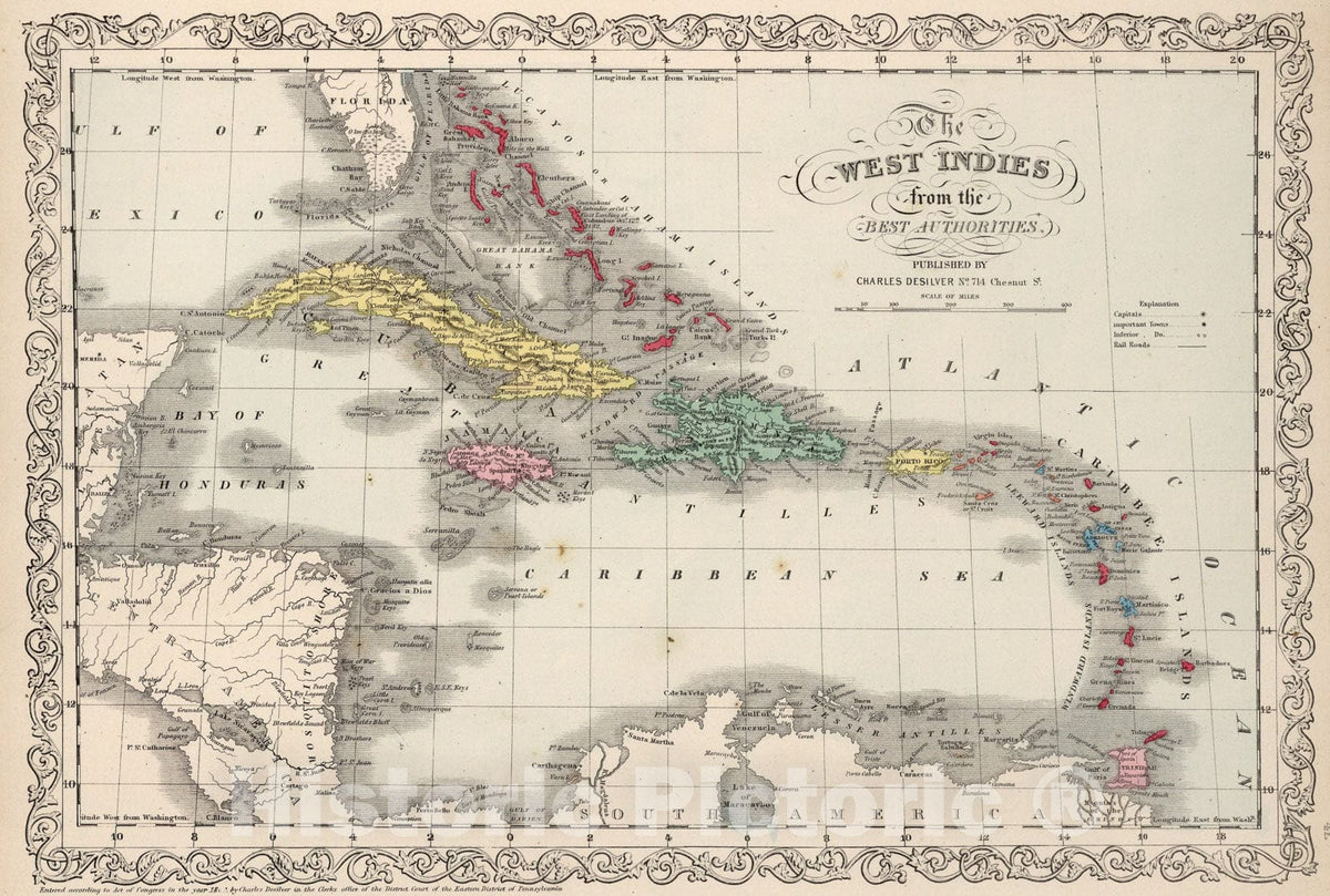 Historic Map : West Indies., 1859, Vintage Wall Art