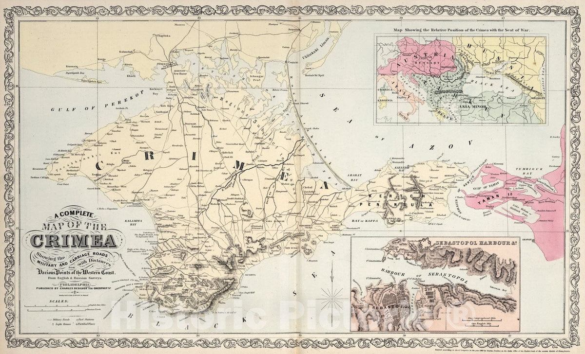 Historic Map : Crimea., 1860, Vintage Wall Art