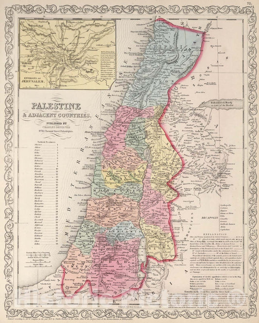 Historic Map : Palestine & Adjacent Countries., 1859, Vintage Wall Art