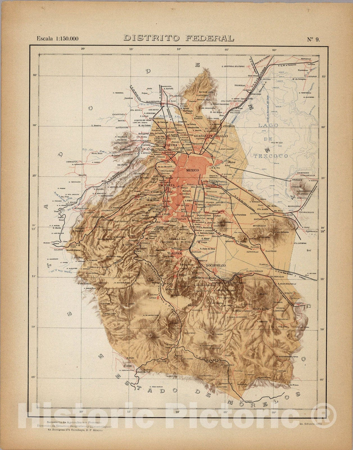 Historic Map : No. 9: Distrito Federal, 1922, Vintage Wall Art