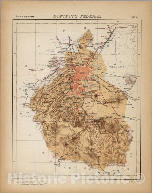 Historic Map : No. 9: Distrito Federal, 1922, Vintage Wall Art