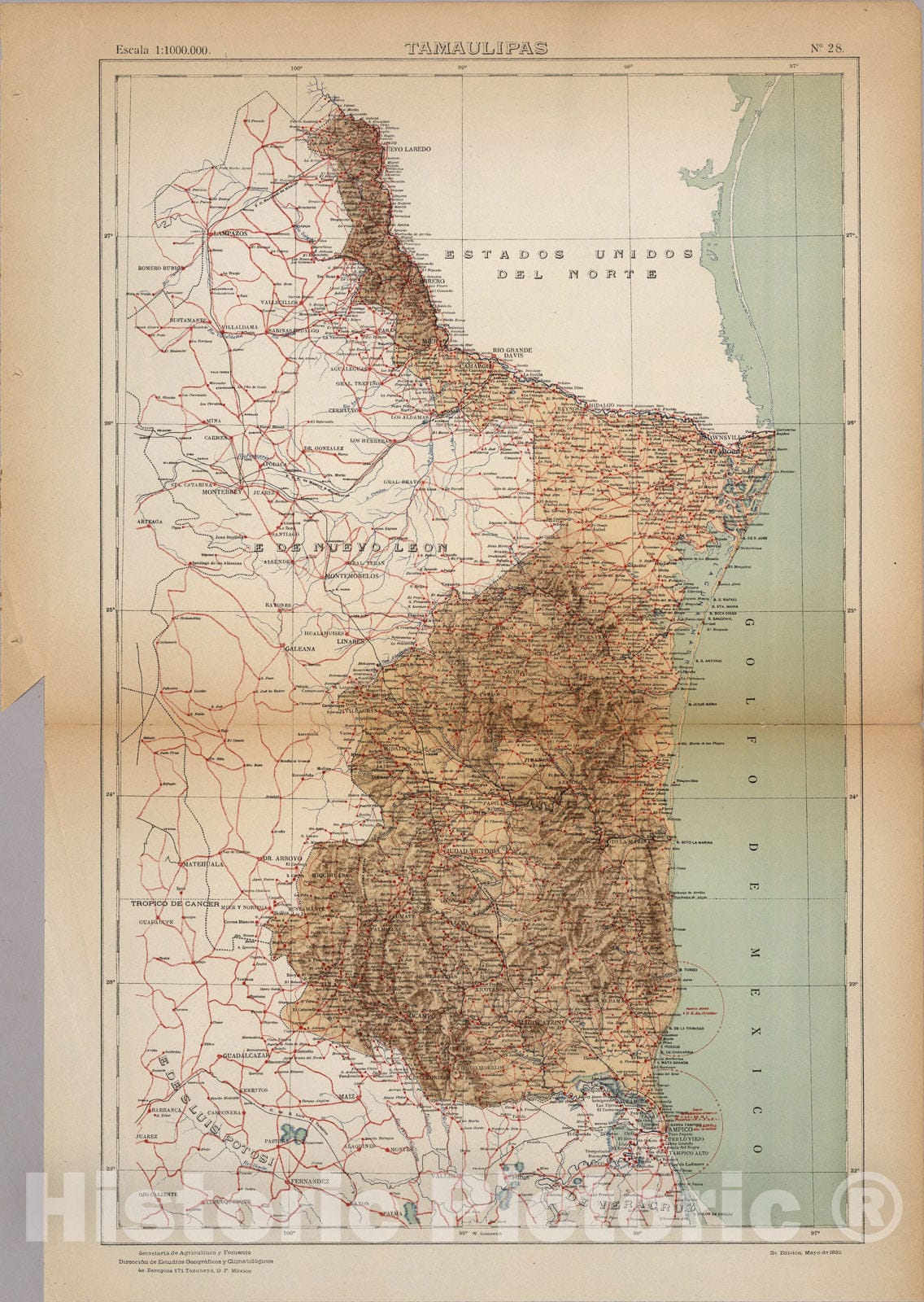 Historic Map : No. 28: Tamaulipas, 1922, Vintage Wall Art