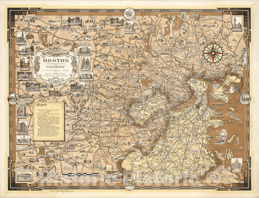 Historic Map - Boston (Massachusetts) and Vicinity - A Pictorial Map, 1938, Ernest Dudley Chase v2