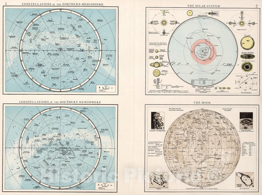 Historic Map : Constellations, Solar System, Moon, 1900, Vintage Wall Art