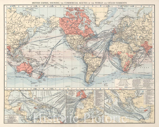 British Empire with Commercial Routes and Ocean Currents - 1900 Historical Map Print