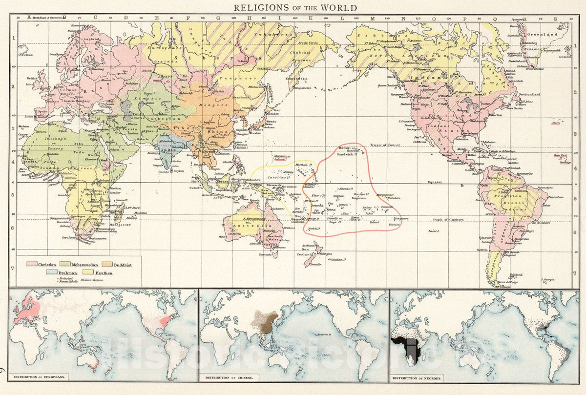 Historic Map : Religions of the World, 1900, Vintage Wall Art